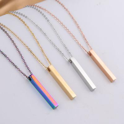 China New Custom Personalized Hiphop Square Bar Name Necklace Stainless Steel Pendant Cuboid Necklace For Women Men 5x40mm for sale