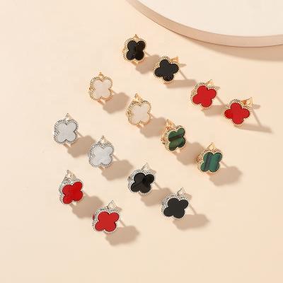 China HOT Fashion Colorful Luxury Candy and Shiny Circle Copper Gold Sliver Four Leaf Clover Ear Stud for Women Jewelry for sale