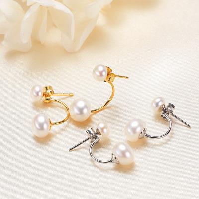 China Real Natural Pearl TRENDY Women Stud Earrings C Shape Freshwater Pearl Earrings 2022 Fashion Jewelry Wholesale for sale