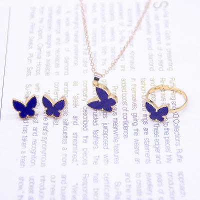 China 2pcs/Set Trendy Fashion Butterfly Side Jewelry Sets Wholesale Circle Earring Pendant Necklace Set For Women for sale