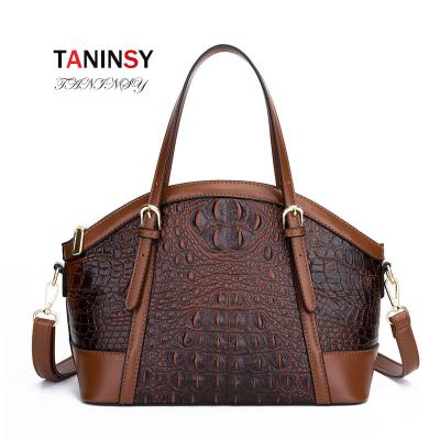 China Classic Fashion Famous Design Crocodile Pattern Cowhide Leather Women Handbag For Laptop OL Business Ladies Shoulder Tote Bag for sale