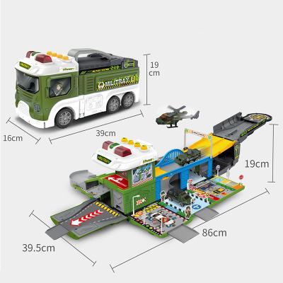 China Slot Toy Hot Selling Toy Police /military/fire/engineering Track Garage Toy Set With Storage Box Toy Diy Slot Car Race Parking Lot for sale