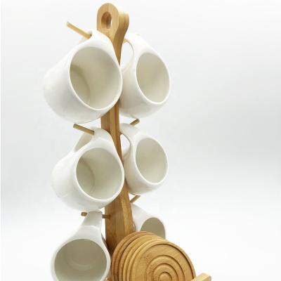 China Sustainable Removable Standing Bamboo Cup Holder Cup Set Bamboo Coaster And Holder for sale