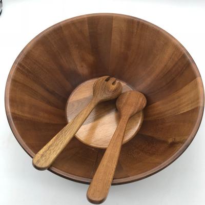 China Eco-friendly Eco-friendly Wooden Salad Bowl With Serving Bowls Acacia Wood Salad Bowl With Spoon And Fork for sale