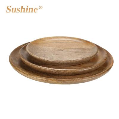 China Cheap Price 3 Pieces Sustainable Round Food Grade Acacia Wood Dish Set for sale