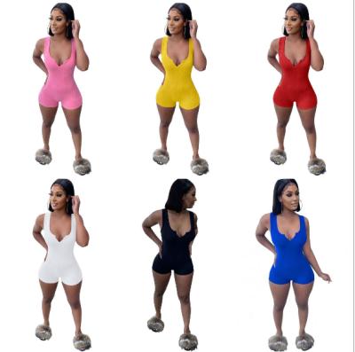 China Sale Vest Breathable Top V-Neckline Shorts Overalls Colorful Short Women's One-Piece Overalls Sets for sale