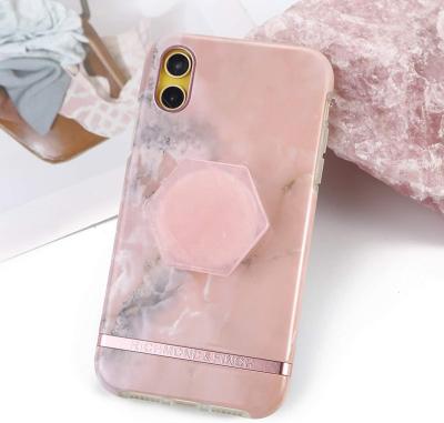 China Crystal Gemstone Rose Quartz Popular Natural Holds Healing Mobile Phone Holder Stand Adjustable Handle for sale