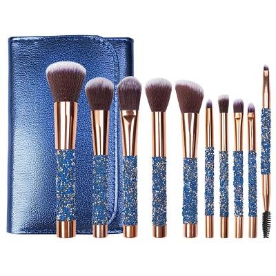 China Angular Blush Handle Diamond Makeup Brush Cosmetic Brushes Glitter Makeup Brush Set 10pcs Eyeshadow Eyeliner Blush With PU Bag for sale