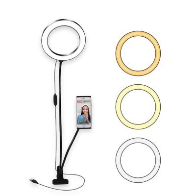 China Flexible ABS+Aluminum 3 In Clips 1 8 Inch Table LED Selfie Ring Light With Cell Phone Holder For Youtube for sale