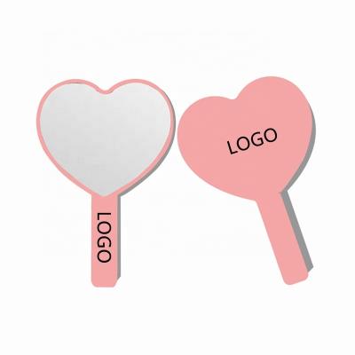 China Custom Made Hand Held Mirror Personalized Mini Pink Heart Mirror Portable Pocket Makeup Love Shape Hand Mirror With Logo for sale