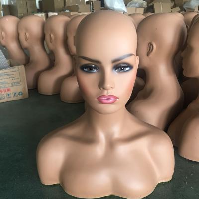 China With wig hot sale new black mannequin for wig display, for wig mannequin head with shoulder, female half body mannequin smile head for sale