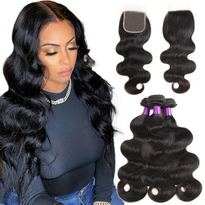 China Body Wave 10 To 30 Inch Grade 12A Virgin Hair Peruvian Body Wave Bundles With Closure Bulk Hair Wholesale Bundles for sale