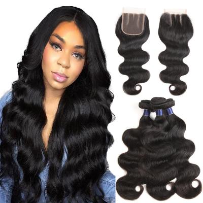 China Body Wave 9A Grade Cuticle Aligned Peruvian Virgin Hair Body Wave Bundles With Closure Wholesale Virgin Hair Vendors for sale