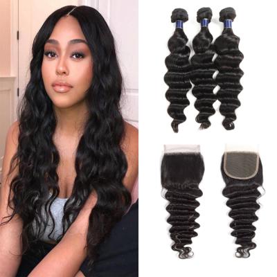 China LOOSE DEEP WAVE Curly Deep Wave Bundles 9A Remy Virgin Human Hair Indian Loose Deep Wave Hair With Closure for sale