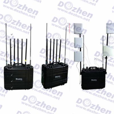 China 300-600M 7 Bands Suitcase Jammer , Omni Directional Antenna 142W Drone Signal Jammer for sale