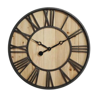 China Decorative Solid Wood Roman Numerals Large Radio Wall Clock Decor for Farmhouse Home Living Room, Coastal for sale