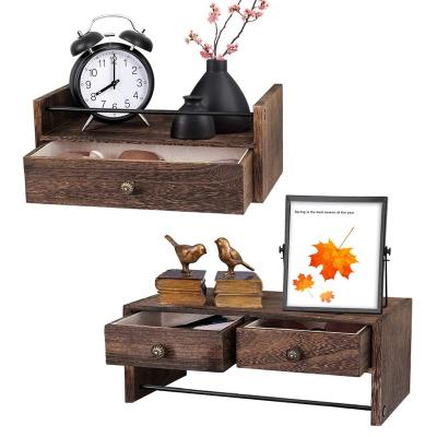 China (Size) Adjustable Wall Mounted Rustic Wooden Floating Shelf 2 Set Wall Mounted With Drawer Decor for sale