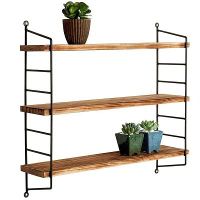 China 3 (Height) Adjustable Wood Shelf Corner Tier Wall Mounted Floating Hanging Organizer Displays Storage Dark Brown for sale