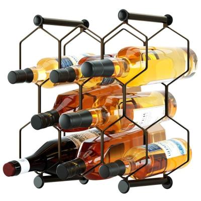 China Sustainable 7 Bottle Free Standing Countertop Metal Wine Rack Tabletop Metal Wine Storage Racks Stands Decor for sale