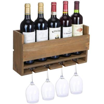 China Sustainable Rustic Wooden Wall Wine Rack Wine Rack With Wine Glass Rack for sale