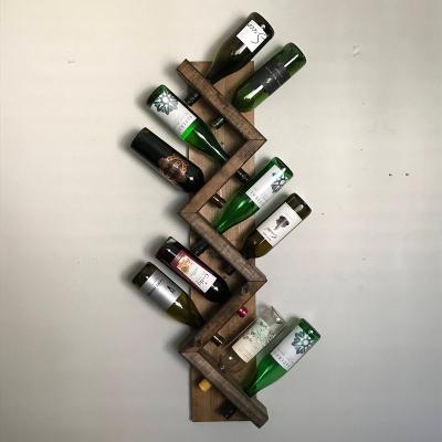 China Viable Wine Rack, Primitive Chunky Geometric Wall Mounted Rustic Wooden Z Wine Bottle Rack for sale