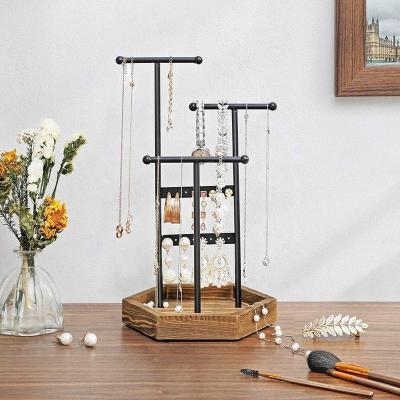 China Sustainable Rustic Wooden Jewelry Display Rack Metal And Wood Tree for sale