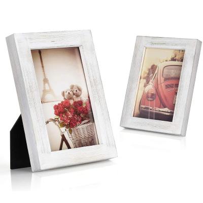 China Fashion Style Distressed Wood 5 x 7 Picture Frame - White Solid Wood Wall Hanging and Table PhotoVertical Picture Frame Standing Wood Decor for sale