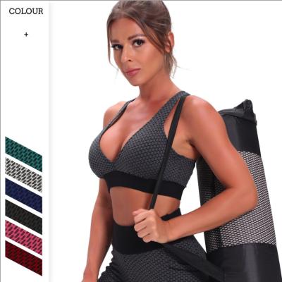 China Breathable Honeycomb Jacquard Bubble Sports Crop Top Women's Fitness Yoga Bra Loungewear Tops for sale