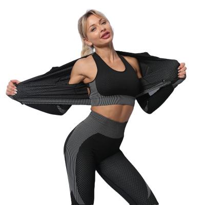 China Autumn Winter Yoga Set Women Buttlift Breathable Fitness Sports Suit Plus Size Seamless Three Piece Sets for sale