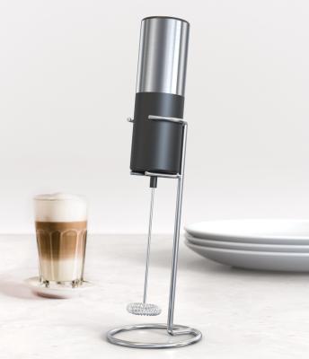 China Viable Black and Silver Handheld Milk Frother Foam Maker Beater Drink Mixer for Coffee, Mini Foamer for Cappuccino Frother with Stand for sale