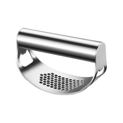 China Sustainable Stainless Steel Hand Garlic Press Rocker Set Garlic Meat Grinder, Cleaver Garlic Crusher Press With Beer Opener for sale