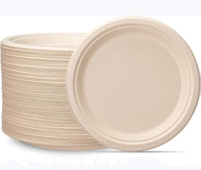 China Disposable Disposable 9 Inch Bagasse Paper Plate Brown Dish Unbleached Natural Biodegradable Sugar Cane Dish for sale