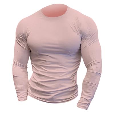 China Sports Fitness Shirt Round Neck Shirt Male Breathable Muscle Tight Long Sleeve Quick Dry Antibacterial Elastic Exposure Shirt For Men for sale