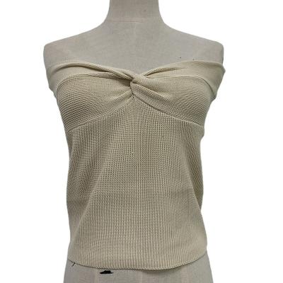 China Summer Strapless Anti-pilling Sexy Solid Twist Front Seamless Knitted Ladies Knot Tube Tank Tops Women Full for sale