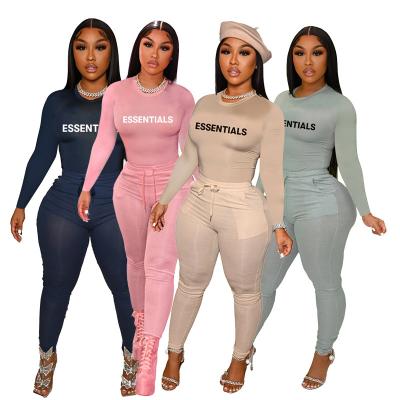 China 2022 New Winter Anti-wrinkle Spring Custom Women Clothing Solid Sexy Skinny Workout Tracksuit Jogger Two Piece Pants Set 2 Piece Set Women for sale