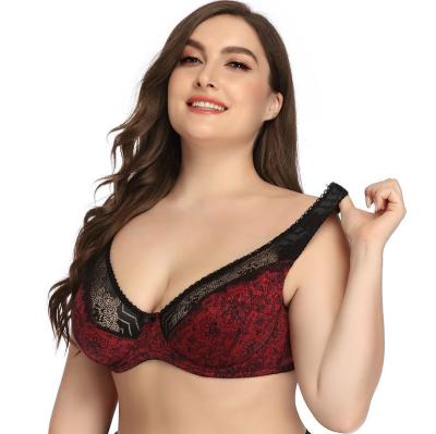 China High Quality Antibacterial Nylon Spandex Eco-friendly Color Lace Fixed Printed Bra Sets Women Plus Size D Cup Underwear Bra 85D 110E for sale