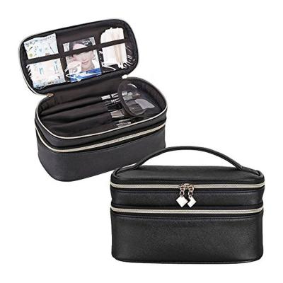 China ENGLAND STYLE Portable Supplies Palette Double-Layer Cosmetic Bag with Handle, 2021 High Quality Luxury Cosmetic Bag in Waterproof PU Leather* for sale