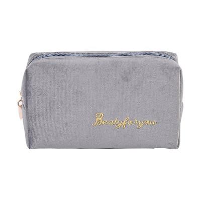 China Cosmetic Organizer With Embroidery Logo, Lady Wholesale Velvet Flannel Portable Toiletry Cosmetic Bag^ Makeup Travel Bag Organizer for sale