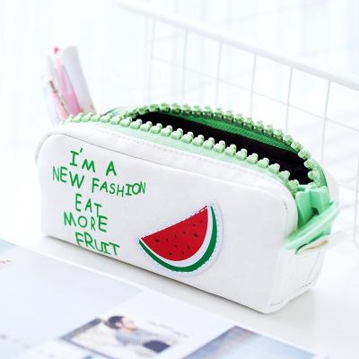 China Schools & Offices Big Zipper Eco-friendly Canvas Pencil Case, High Quality Cotton Fruit Printing Cute Pencil Pouch For Students* for sale