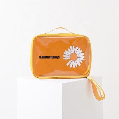 China 2021 Hot Selling Luxury Ladies Sunflower Printed Logo Clear PVC Custom Makeup Bag, Transparent Zipper Travel Cosmetic Bag Print for sale