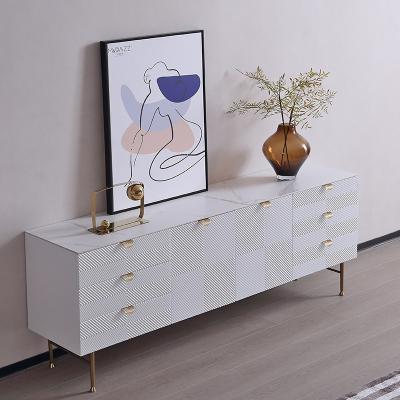 China (Size)Adjustable Luxury Home Furniture TV Stand Designs Modern White Marble Top E1 Panel Step Up TV Cabinet For Living Room Or Bed Room for sale