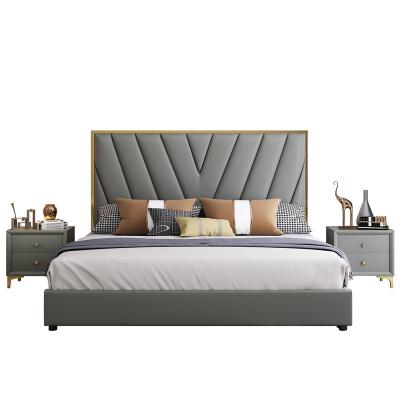 China Simple design queen bed set furniture queen platform bed frame high quality simple design large metal leather modern bed for sale for sale