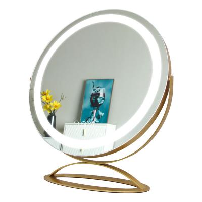 China 2021 Amazon Hot Selling Lighted 360 Degree Rotation LED Touch Mirror Standing LED Cosmetic Mirror With Three Different Lights for sale