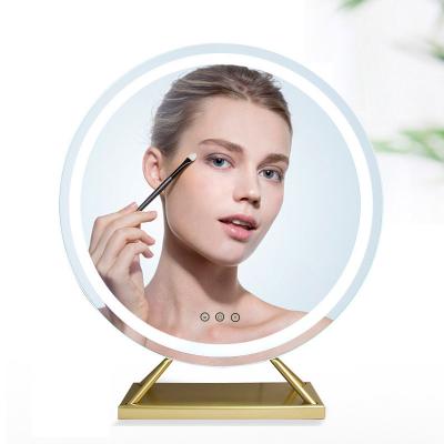 China Lighted makeup mirror dressing table gold color led light with three lights color customized stainless steel sight for sale