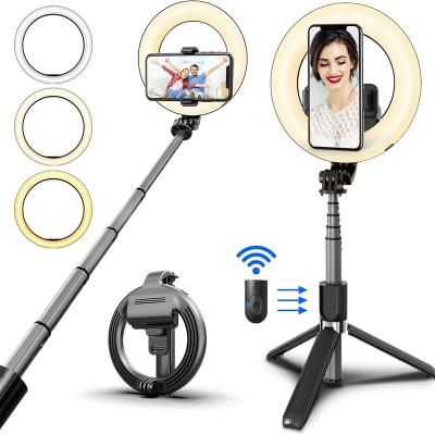 China L07 Plastic Wireless Selfie Stick Shutter Foldable Handheld Remote Tripod With 5inch LED Ring Photography Light For Android IOS for sale