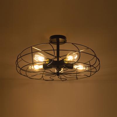 China Unique Art Old Steampunk Modern Loft Semi Flush Mount Cafe Restaurant Ceiling Fan Light for sale