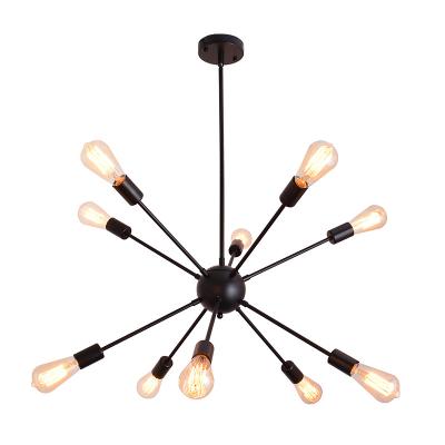 China Industrial Vintage Industrial Restaurant 12 Heads Cafe Dining Room Sputnik Black Light Pendant Light for sale