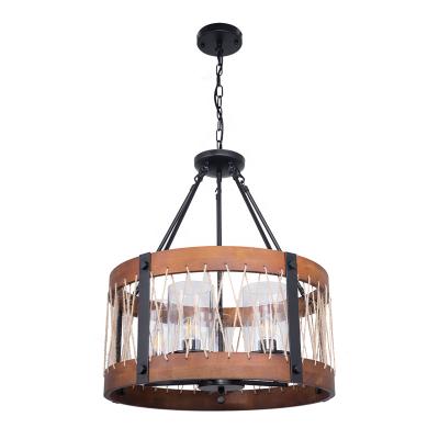 China Art Unique Wood and Metal Simple Bedroom Lamp Bedroom Lobby Stairs Ligth Desk Circle Birdcage Wooden Pendant Led Hanging Lights for Home for sale