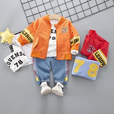 China 3pcs 2022 Children's Casual Set Boys Spring and Autumn Casual Zipper Jacket Top + T-shirt + Pants Children's Set for sale