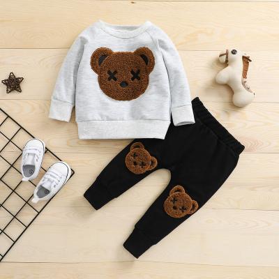 China Lovely 1-5Y Kids Casual Baby Boy Clothes Sets Cartoon Bear Printed Long Sleeve Pullover Sweatshirt Tops Pants for sale